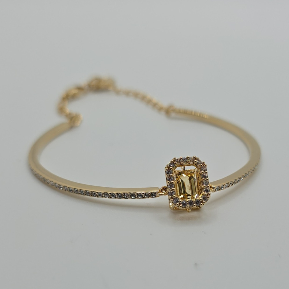 Swarovski Gold Tone Octagon Cut Yellow Crystal Bangle Bracelet Adjustable